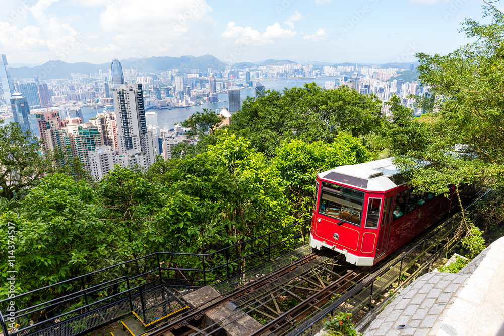 Naklejka premium Tourist tram at the Peak in Hong Kong