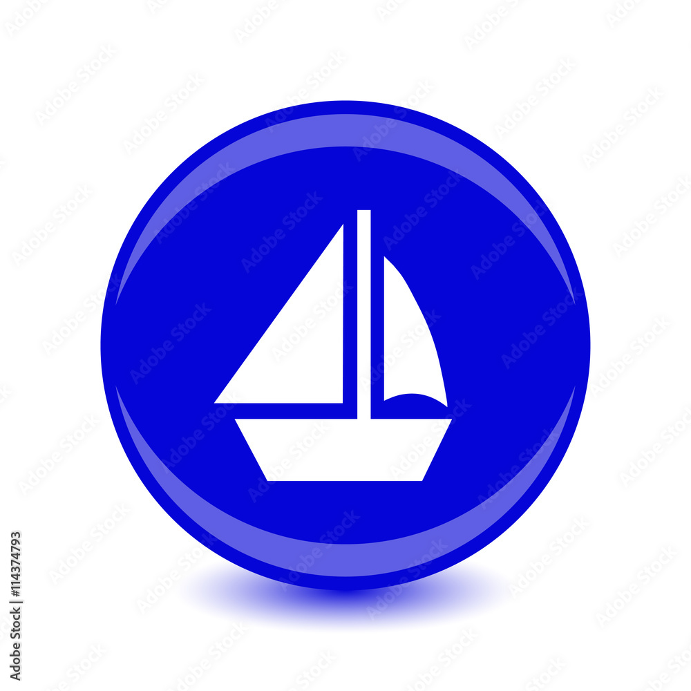 yacht icon, blue circle flat design internet button