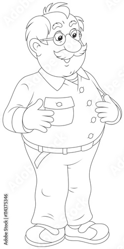 Smiling old man. Black and white vector illustration of a moustached aged man friendly smiling