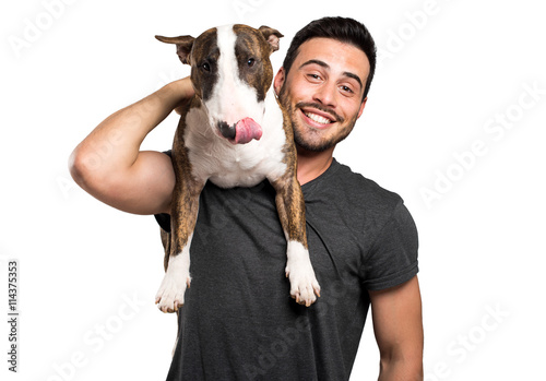 Slika na platnu Bull-terrier and his owner