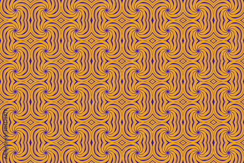 Illustration of repetitive orange and dark blue swirls