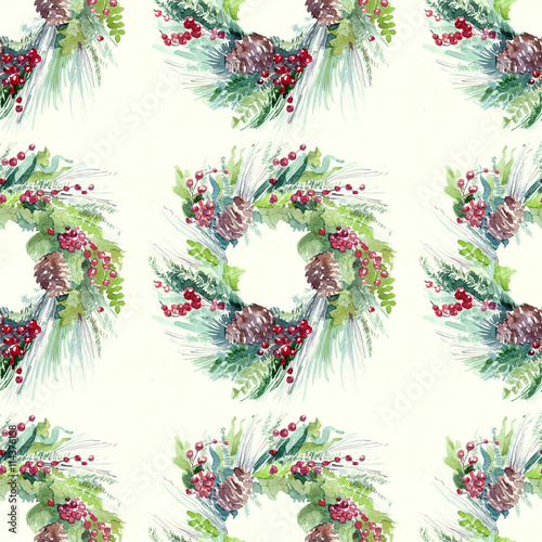 pattern with fir garland with berries illustration holiday 