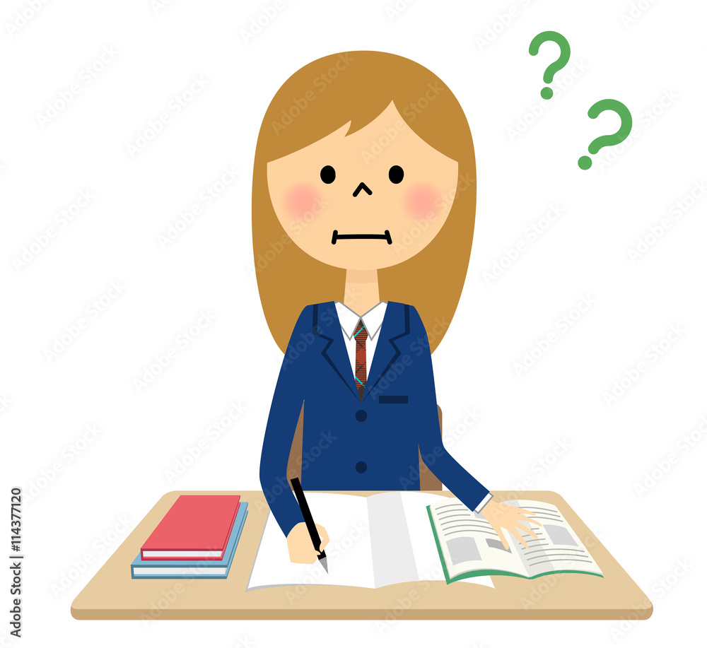 勉強する女子学生 勉強する女子学生
