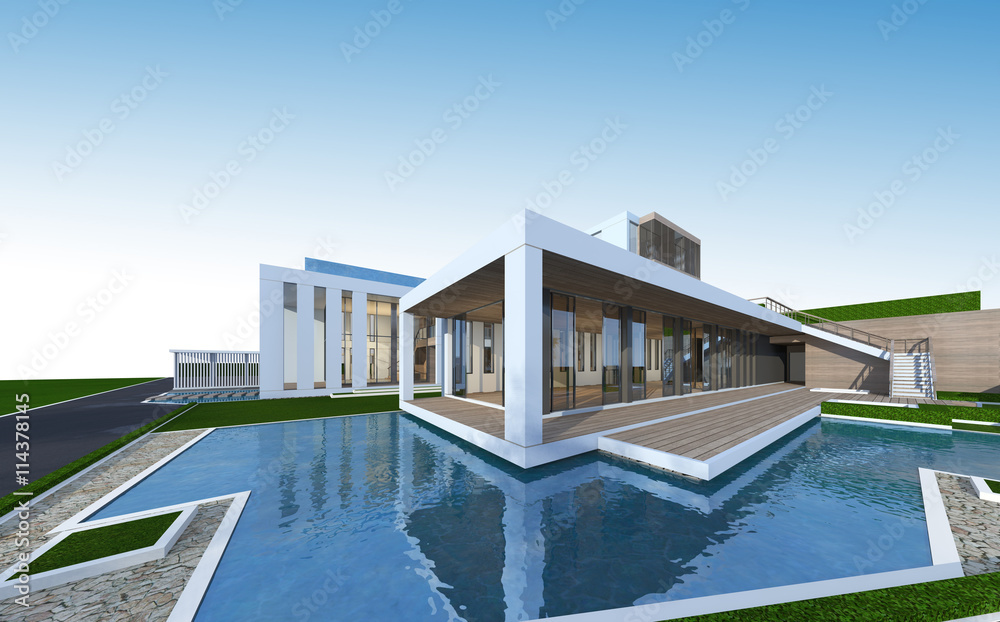 Fototapeta premium 3D rendering of tropical house with clipping path.