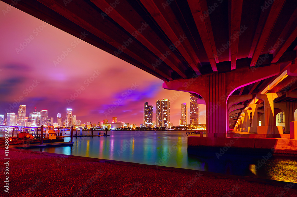 Obraz premium Miami downtown skyline sunset Florida US