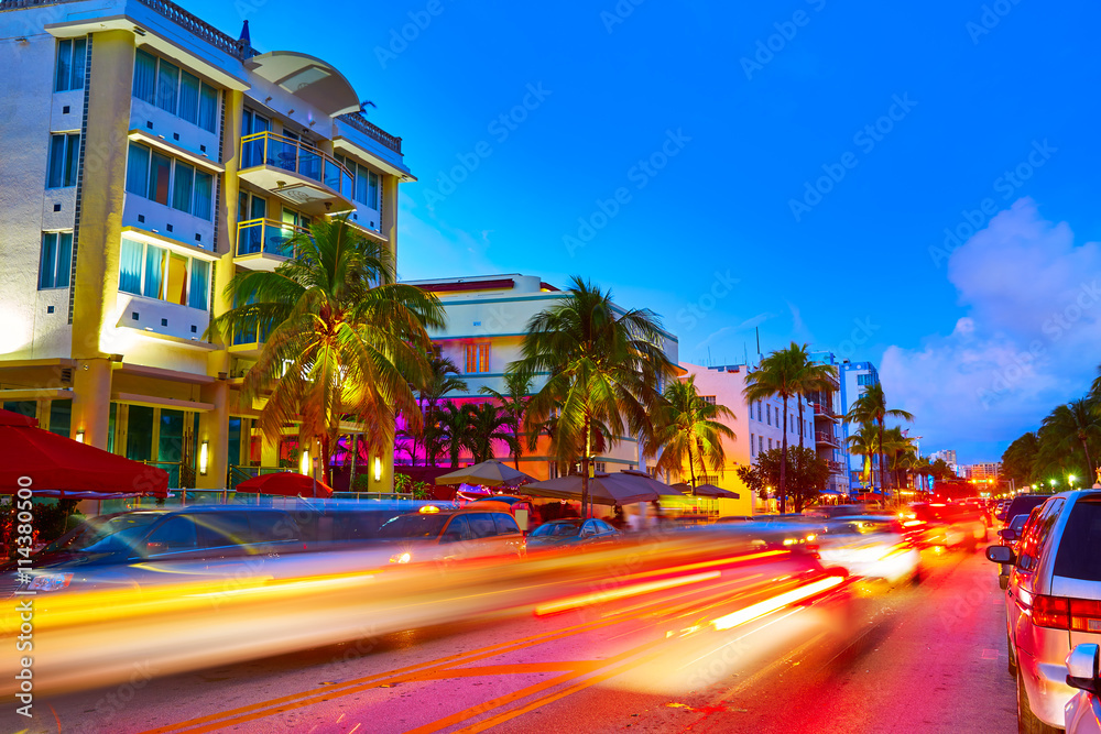 Miami South Beach sunset Ocean Drive Florida Miami South Beach sunset Ocean Drive Florida