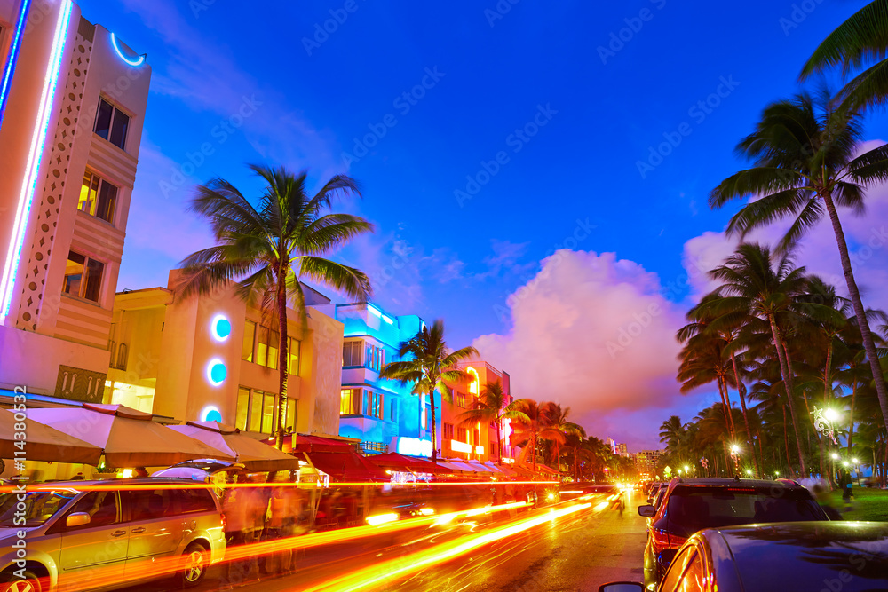 Obraz premium Miami South Beach zachód słońca Ocean Drive Florida
