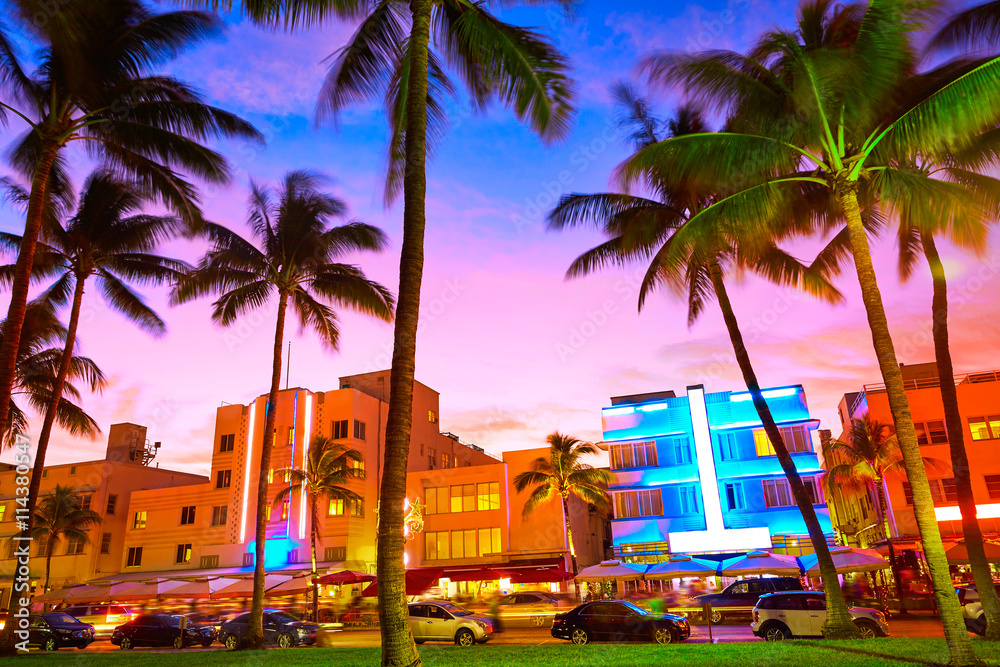 Fototapeta Miami South Beach zachód słońca Ocean Drive Florida
