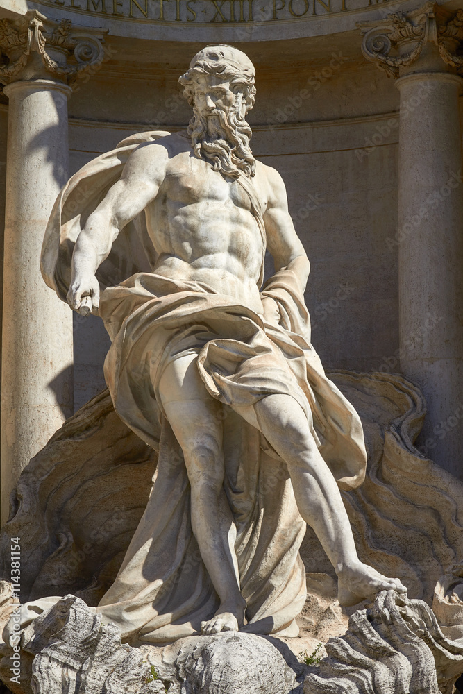 The Neptune Statue of the Trevi Fountain in Rome Italy