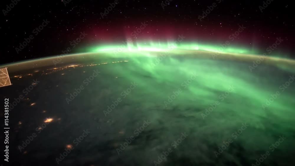 Planet Earth and Aurora Borealis seen from the the International Space Station ISS. Elements of this video furnished by NASA