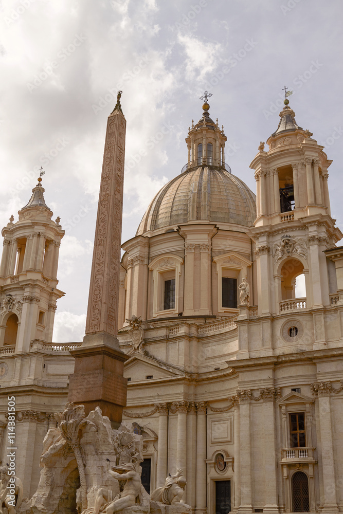 Sant'Agnese in Agone Church and Egyptian Obelisk on the Piazza Navona in Rome Italy