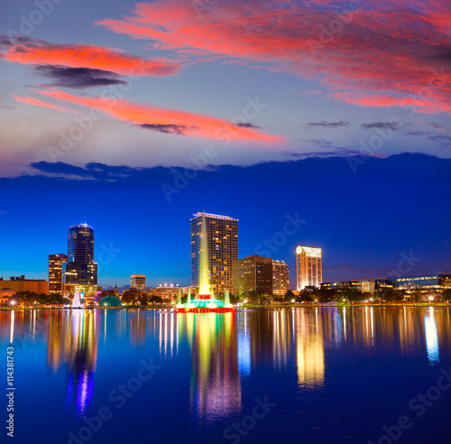Orlando skyline sunset at lake Eola Florida US © lunamarina