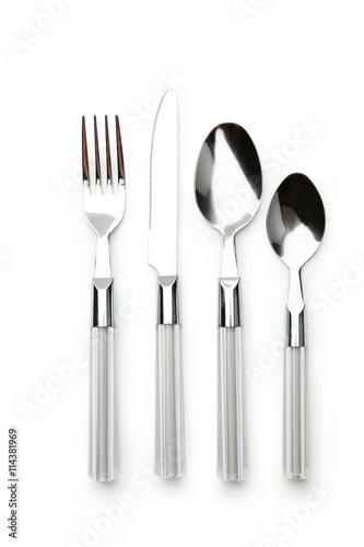 Fork  spoon and knife on white background
