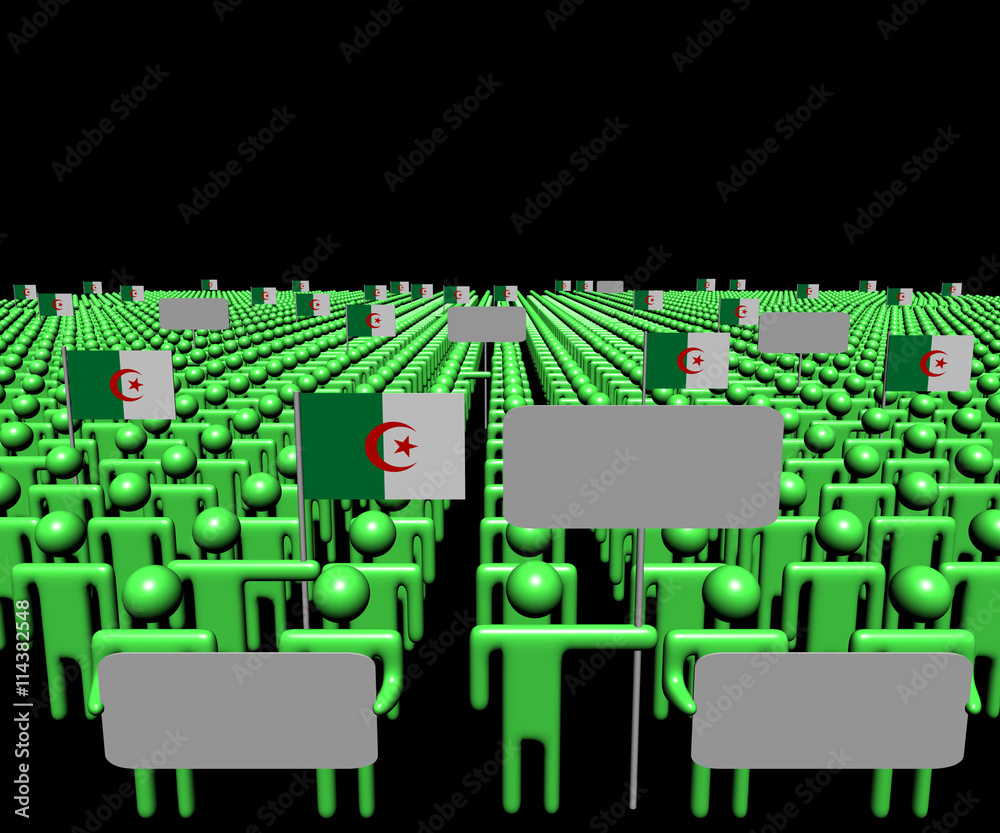 Obraz premium Crowd of people with signs and Algerian flags illustration