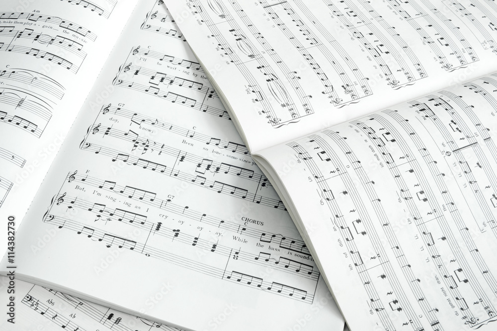 Detail of piano score in black and white Detail of piano score in black and white