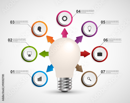 Infographics for business presentations or information booklet. Idea light bulb with arrows. Vector illustration.