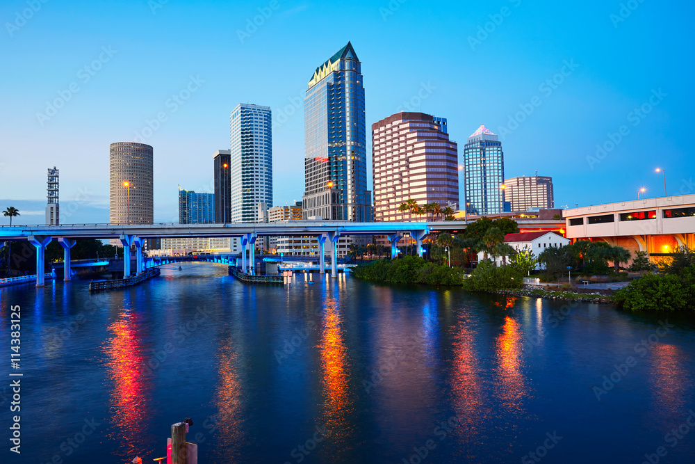 Florida Tampa skyline at sunset in US