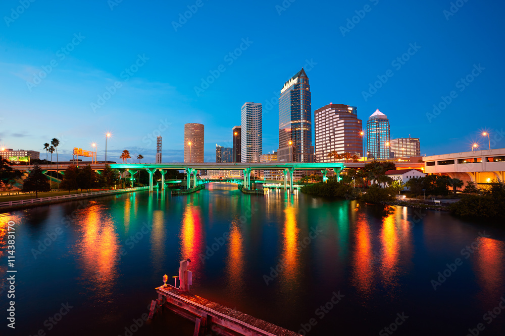 Florida Tampa skyline at sunset in US