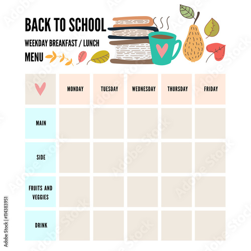 Hand drawn breakfast food and icons doodle set. School lunch menu.