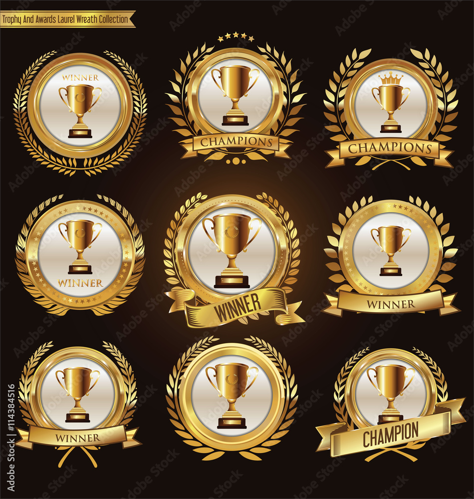 Trophy and awards golden badges and labels collection Trophy and awards golden badges and labels collection