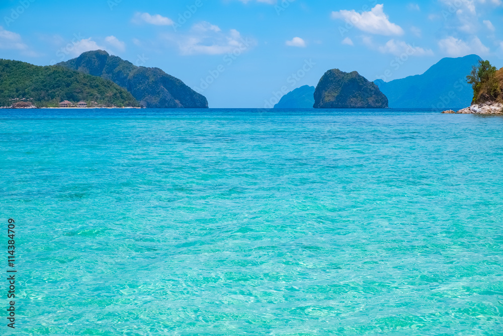 Fototapeta premium Tropical landscape with blue lagoon, Palawan, Philippines