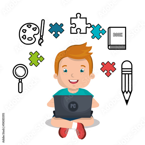 boy studying online isolated icon design, vector illustration  graphic 