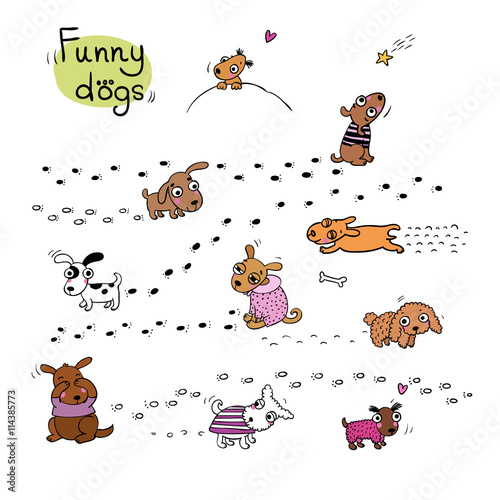 Canvas Print Funny cartoon dogs in the snow.