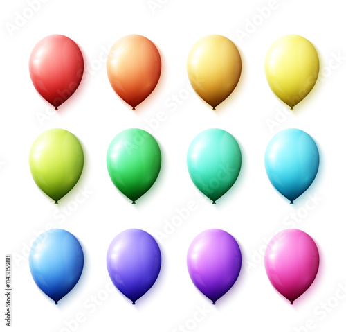 Set realistic color air balloons isolated on white background. Realistic balls with transparency for decor. Festive scenery