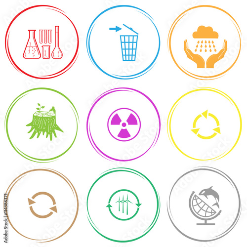 chemical test tubes, recycling bin, weather in hands, stub, radi