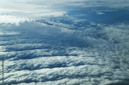 Clouds view from a plane window early morning