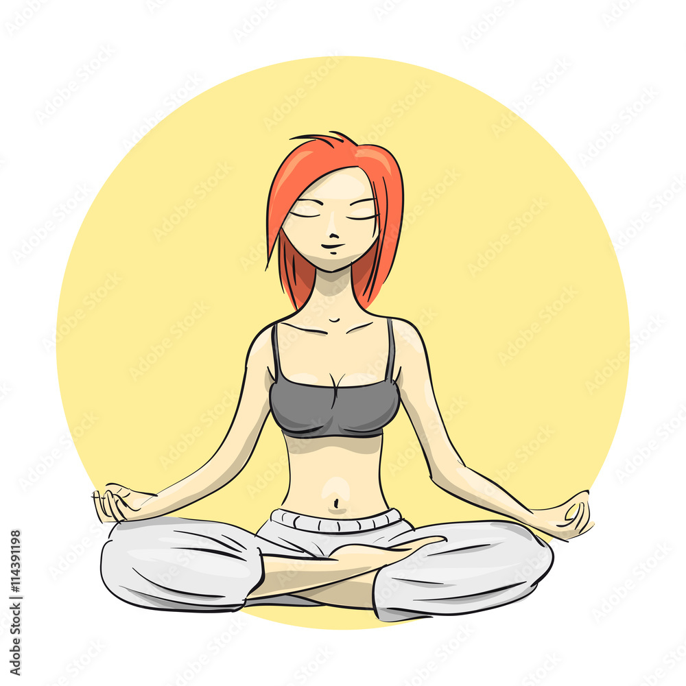 Yoga. Girl in the lotus position. Vector Illustration