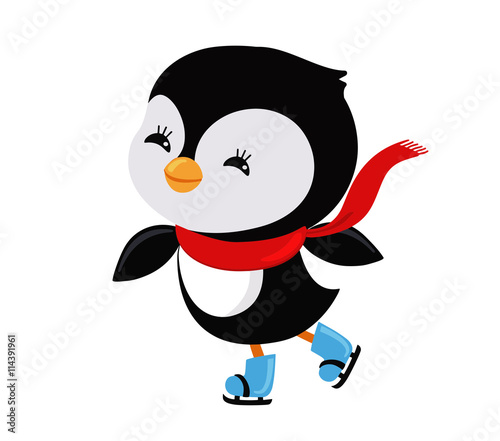 Cute Christmas penguin skate. Vector illustration isolated on white background.