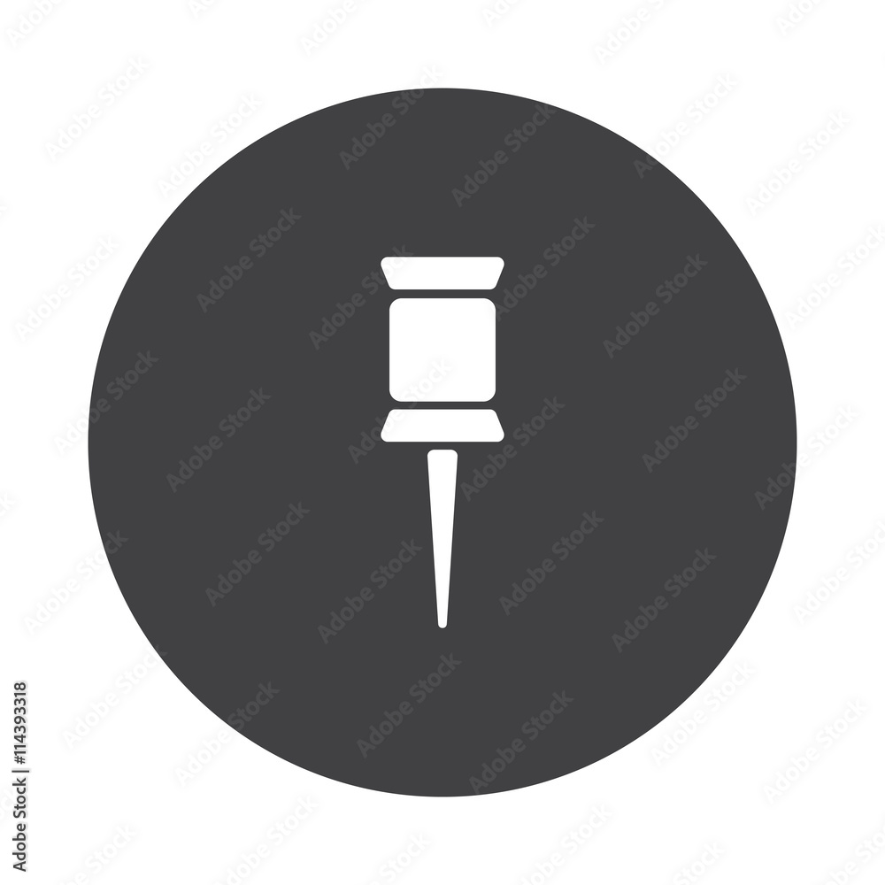 White Pushpin icon on black button isolated on white White Pushpin icon on black button isolated on white