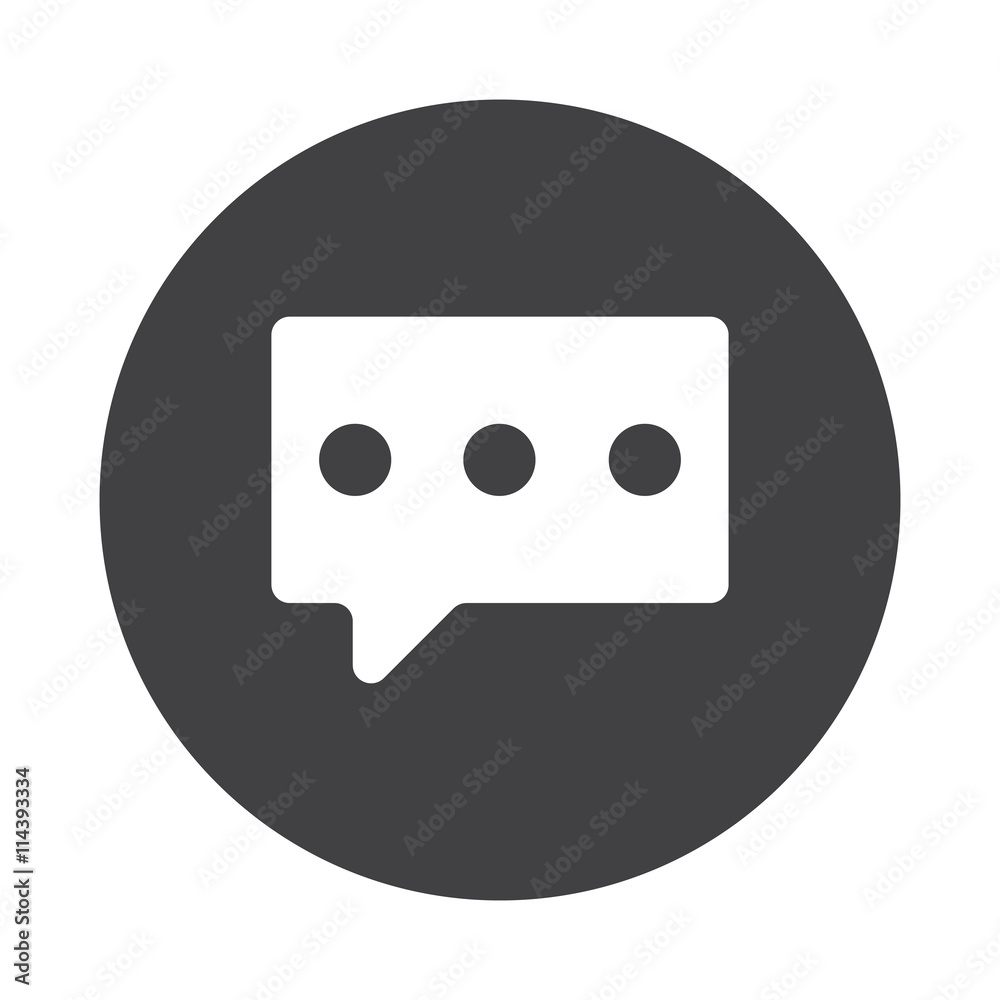 White Message icon on black button isolated on white White Message icon on black button isolated on white