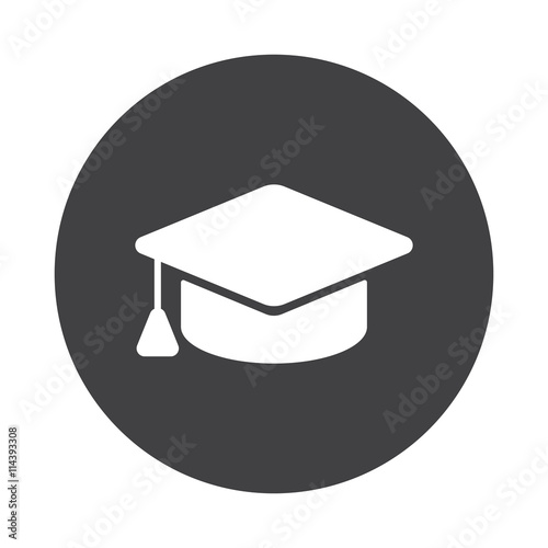White Graduation Cap icon on black button isolated on white