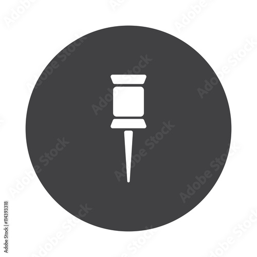 White Pushpin icon on black button isolated on white