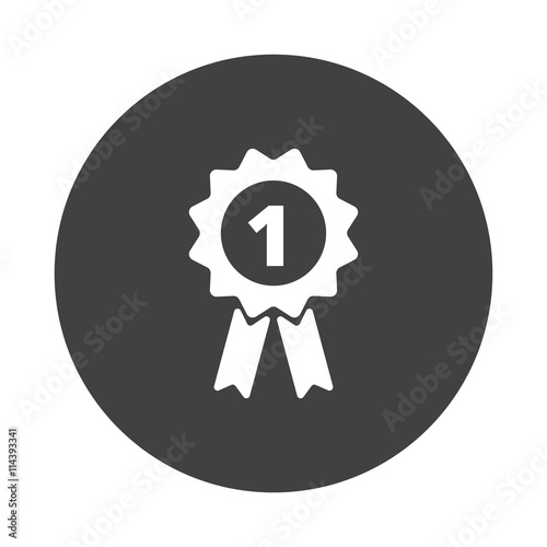 White Prize Ribbon icon on black button isolated on white