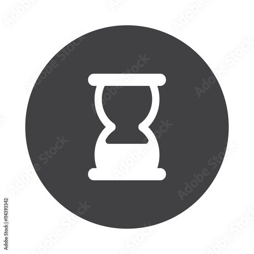 White Hourglass icon on black button isolated on white