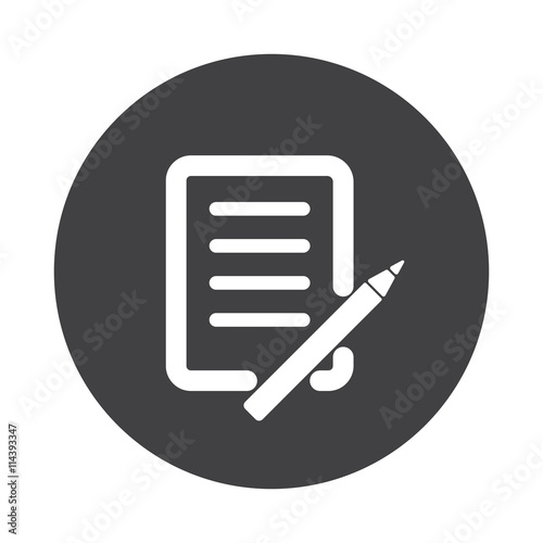 White Pen And Paper icon on black button isolated on white