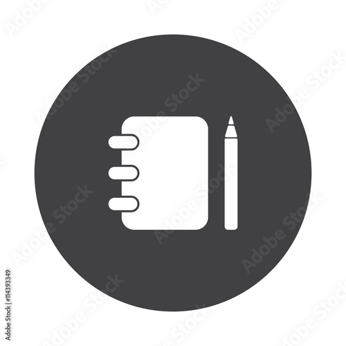 White Note Book icon on black button isolated on white