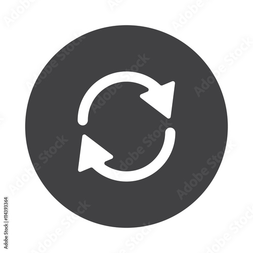 White Refresh icon on black button isolated on white