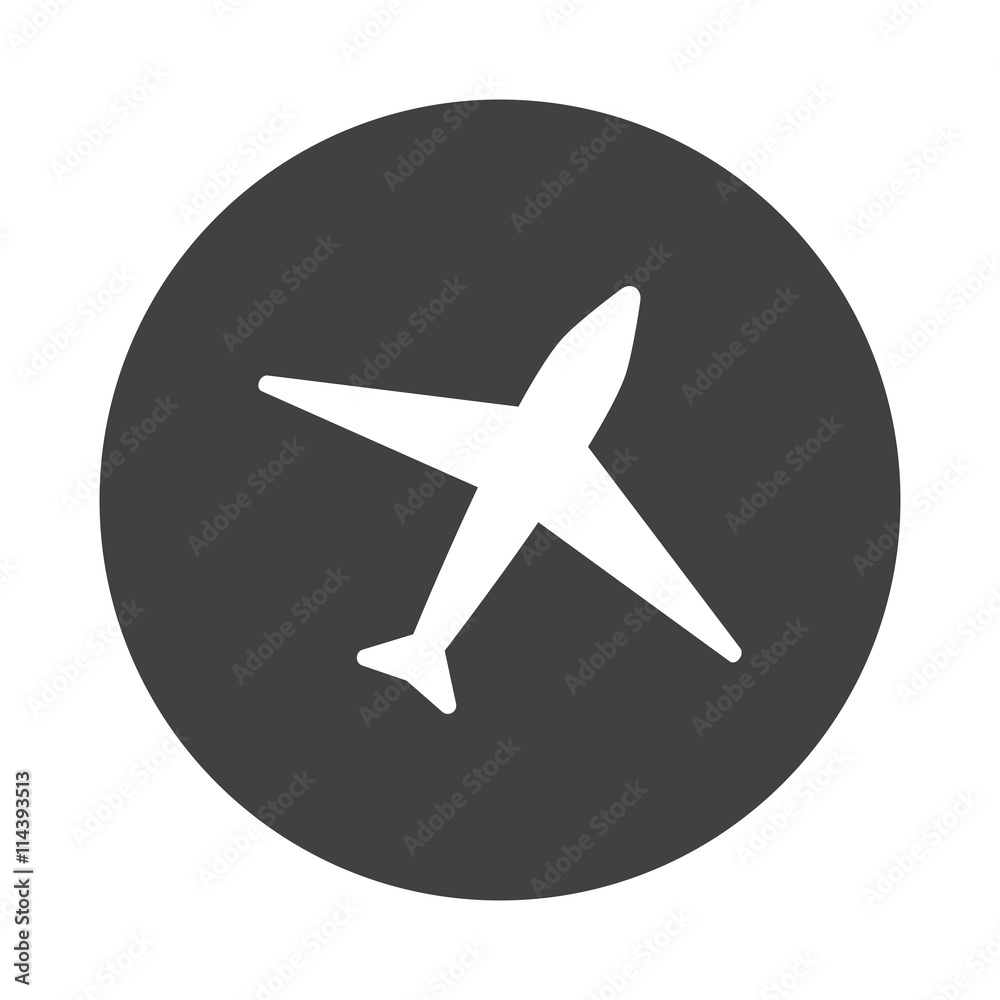 White Airplane icon on black button isolated on white