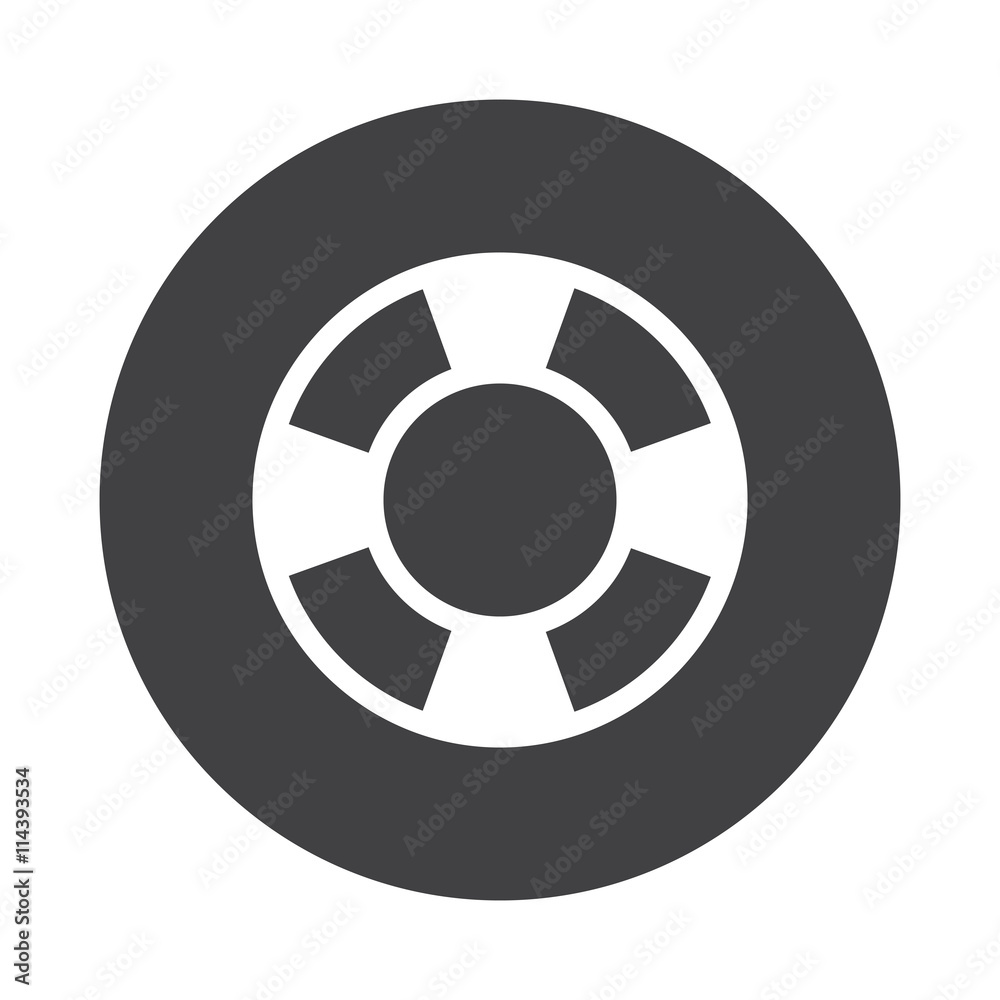 White Life Buoy icon on black button isolated on white White Life Buoy icon on black button isolated on white