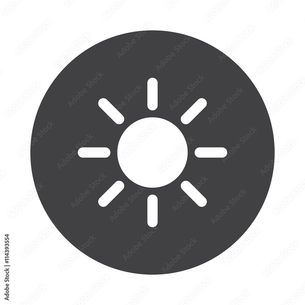 White Sun icon on black button isolated on white White Sun icon on black button isolated on white