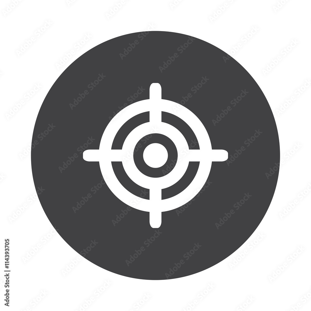 White Target icon on black button isolated on white