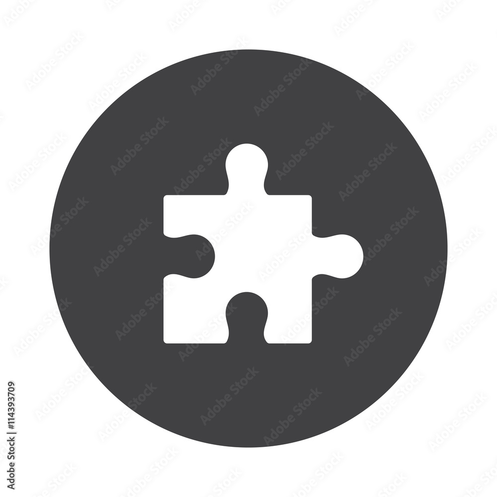 White Puzzle icon on black button isolated on white White Puzzle icon on black button isolated on white
