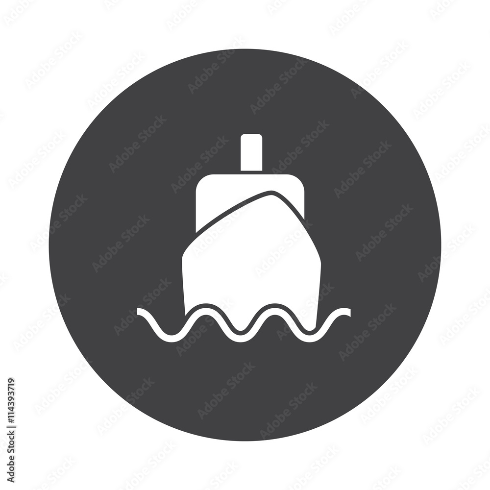 White Boat icon on black button isolated on white White Boat icon on black button isolated on white