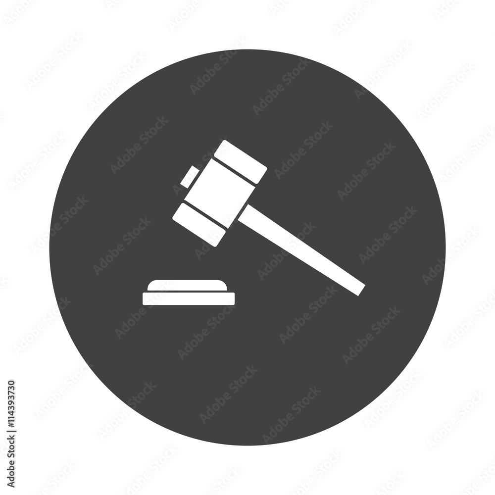 White Law Gavel icon on black button isolated on white White Law Gavel icon on black button isolated on white