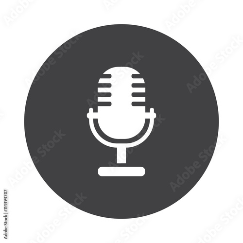 White Microphone icon on black button isolated on white