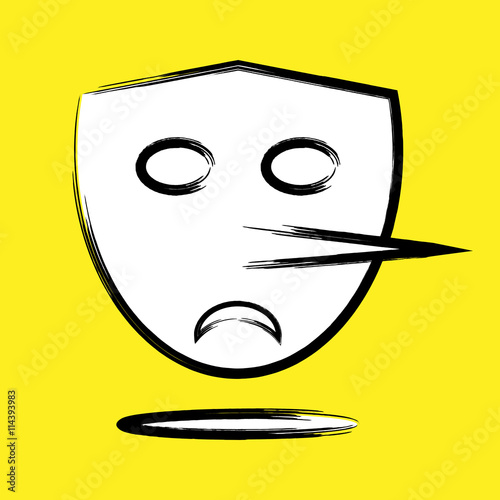 A terrible angry mask with a long nose Pinocchio. Stroke the contour ragged brush. Abstract illustration.